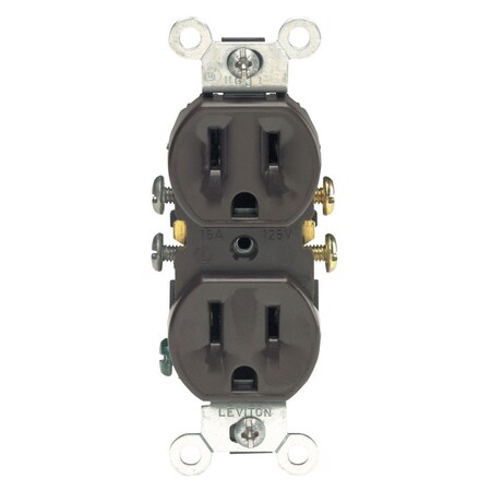 Leviton Duplex Straight Blade Receptacle, 5-15R, 15 A, 125V AC, 2 Pole, 3 Wire, Grounded 05320-00S